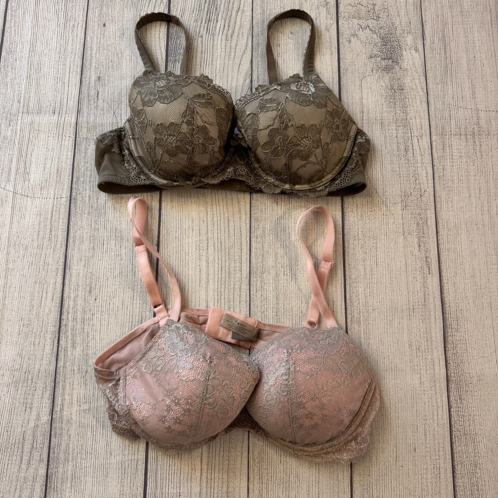 Victoria's Secret Dream Angels Lined Demi Bra Lot 2 Lace 36C Pink Brown Sexy